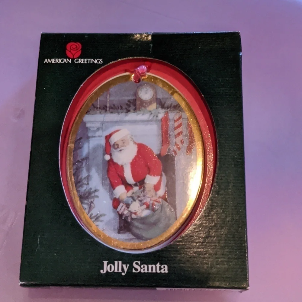 Vtg American Greetings Jolly Santa Ornament Ceramic Traditional Nostalgic New